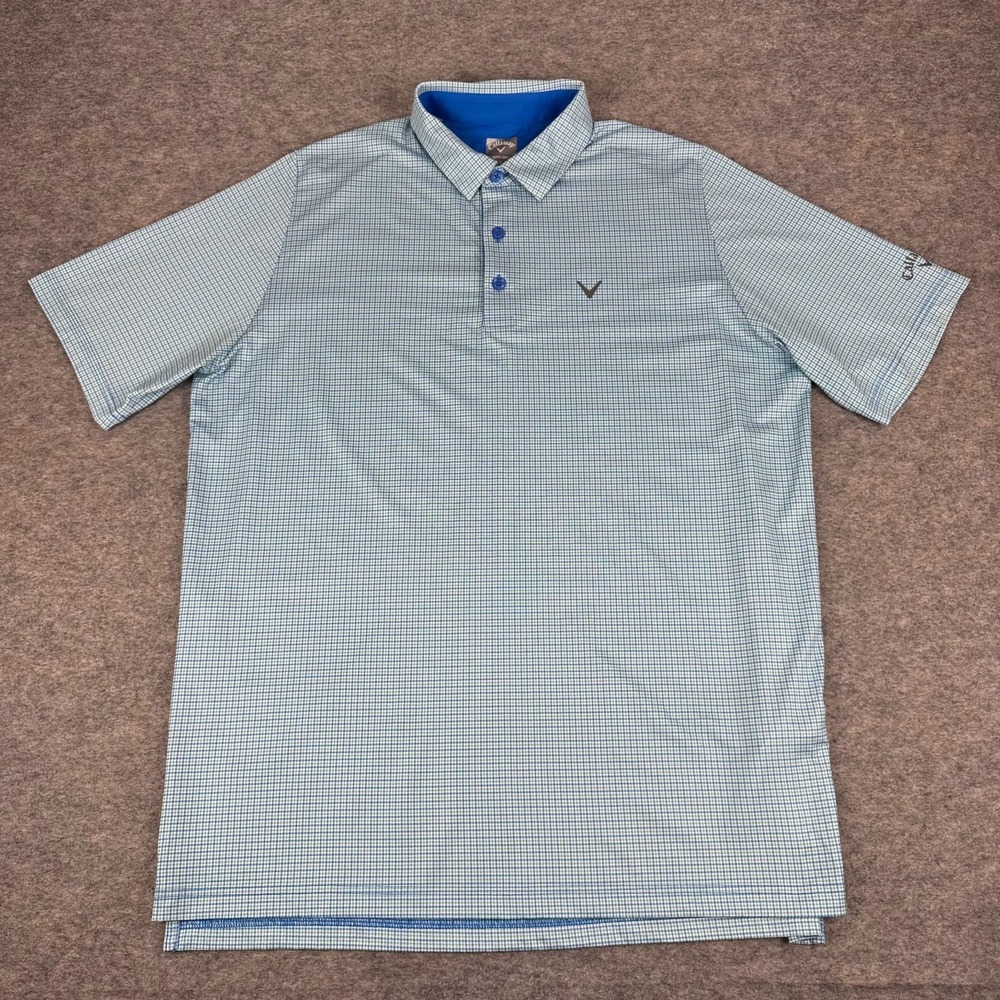 Callaway Swing Tech Opti Dri Polo Shirt Houndstooth Blue Green Mens Large L
